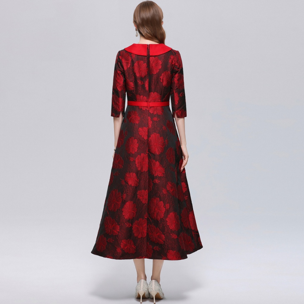 Court style with belt dress big skirt long dress