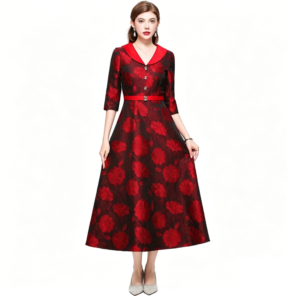 Court style with belt dress big skirt long dress