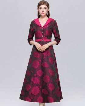 Big skirt lapel dress elegant France style long dress