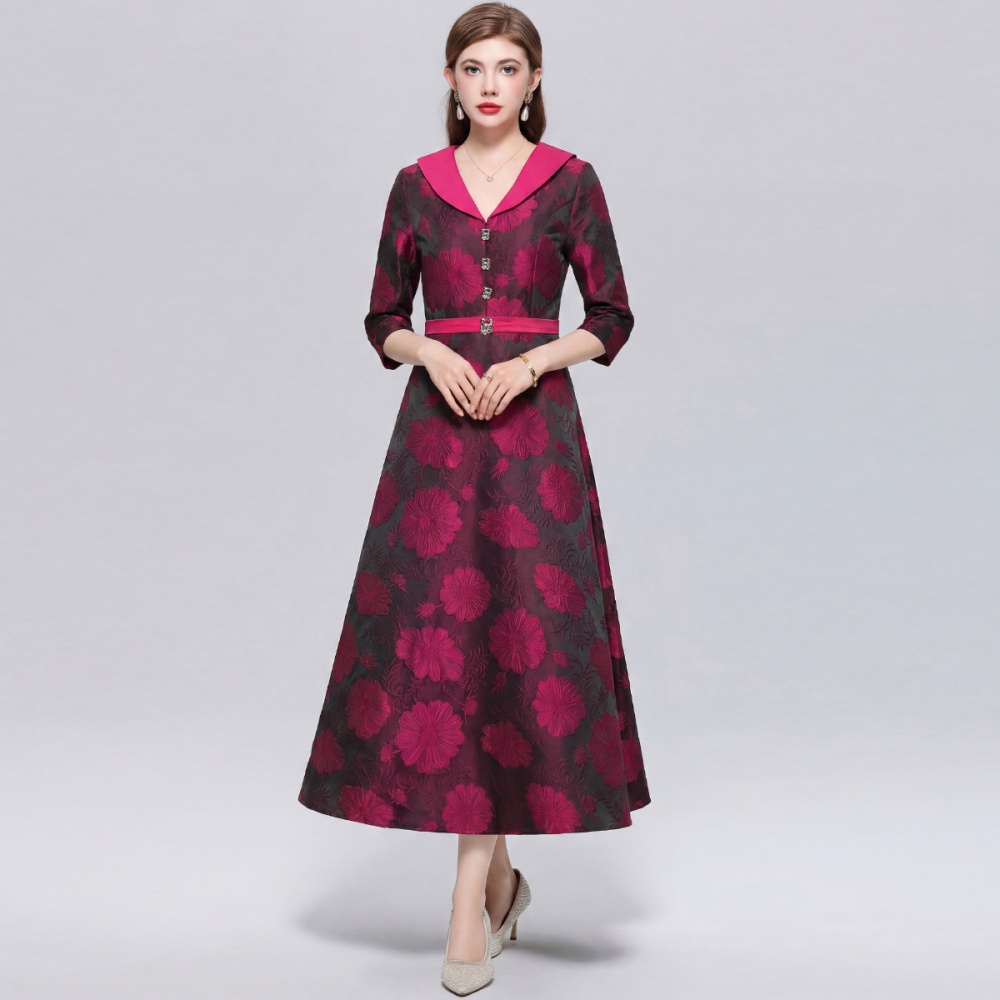 Big skirt lapel dress elegant France style long dress