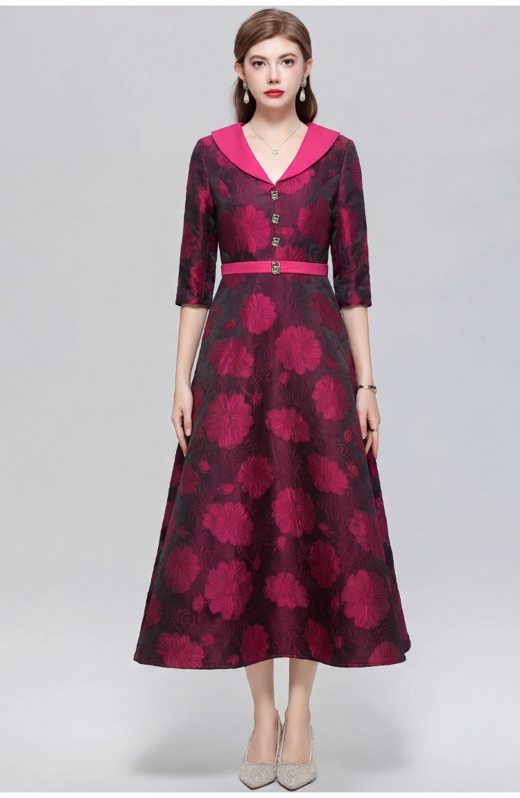 Big skirt lapel dress elegant France style long dress