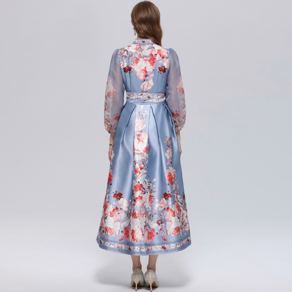 Lantern sleeve dress pinched waist long dress for women