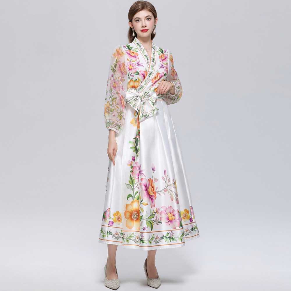 Retro big skirt long dress lantern sleeve court style dress