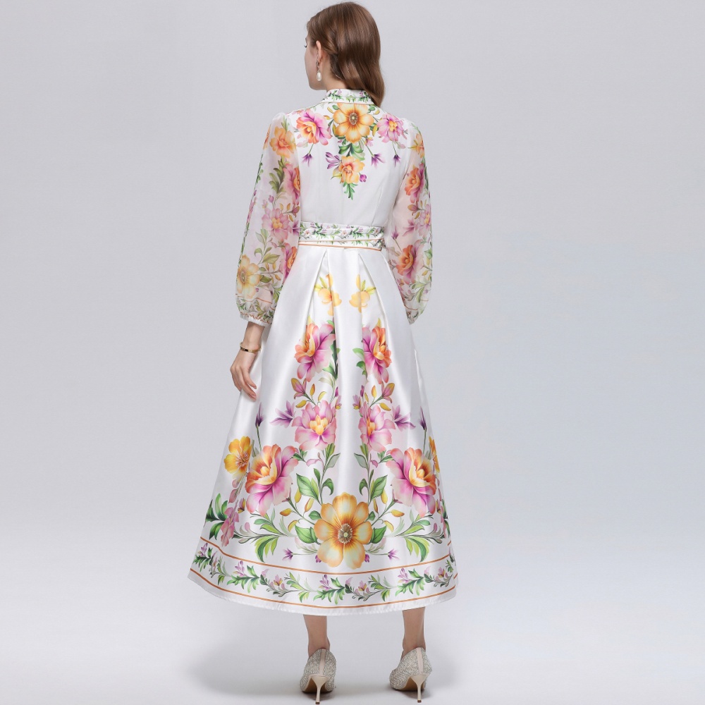 Retro big skirt long dress lantern sleeve court style dress