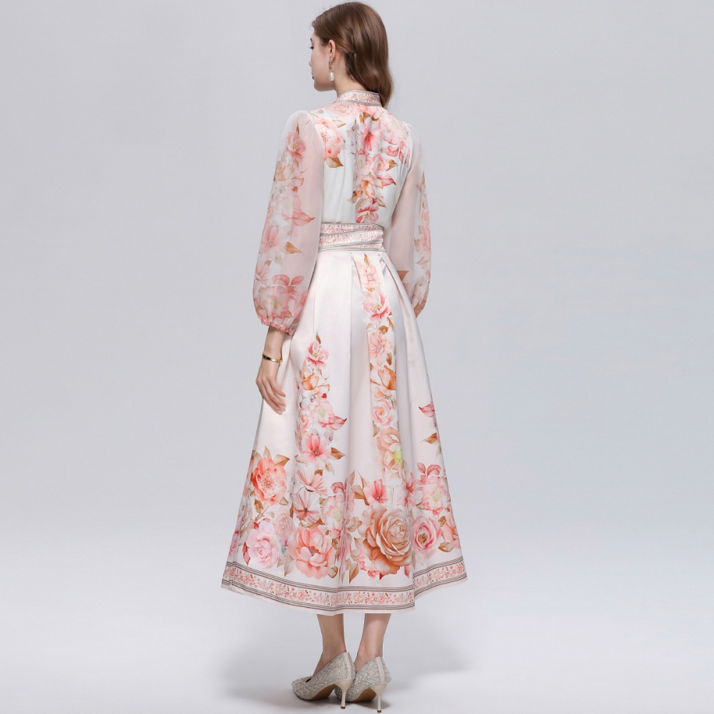 Printing V-neck long dress big skirt dress for women