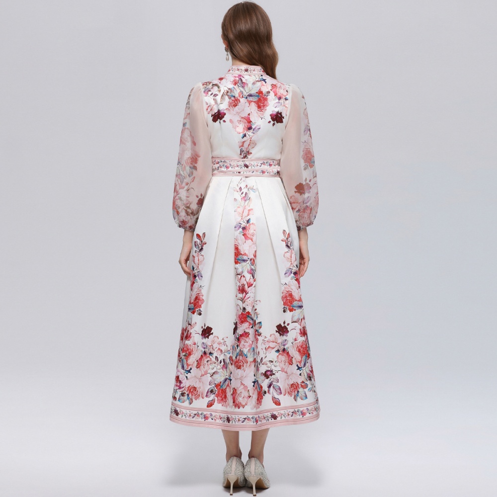 Printing V-neck long dress court style dress for women