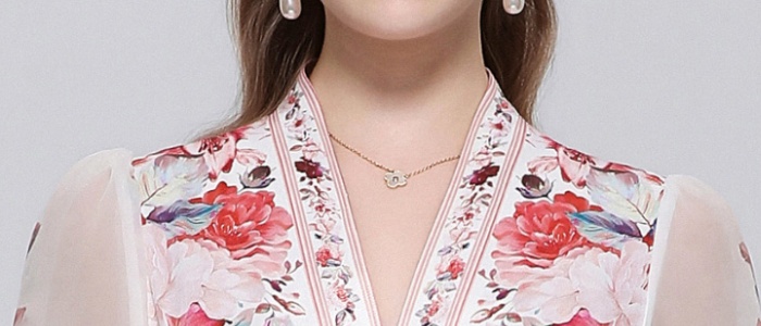 Printing V-neck long dress court style dress for women