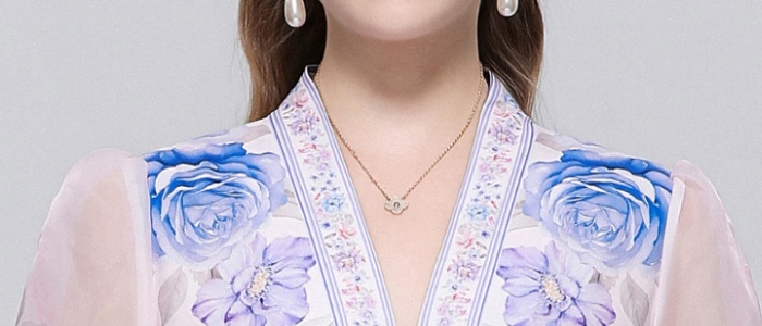 V-neck retro pinched waist long dress printing big skirt dress