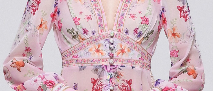 Big skirt V-neck dress printing retro long dress