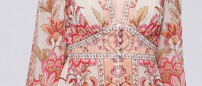 Lantern sleeve court style long dress printing dress for women