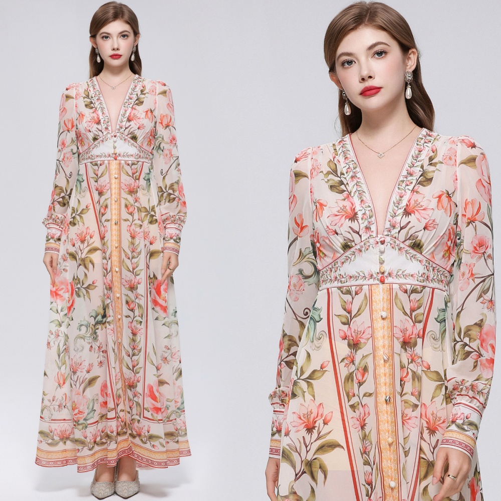 Frenum court style long dress retro dress for women