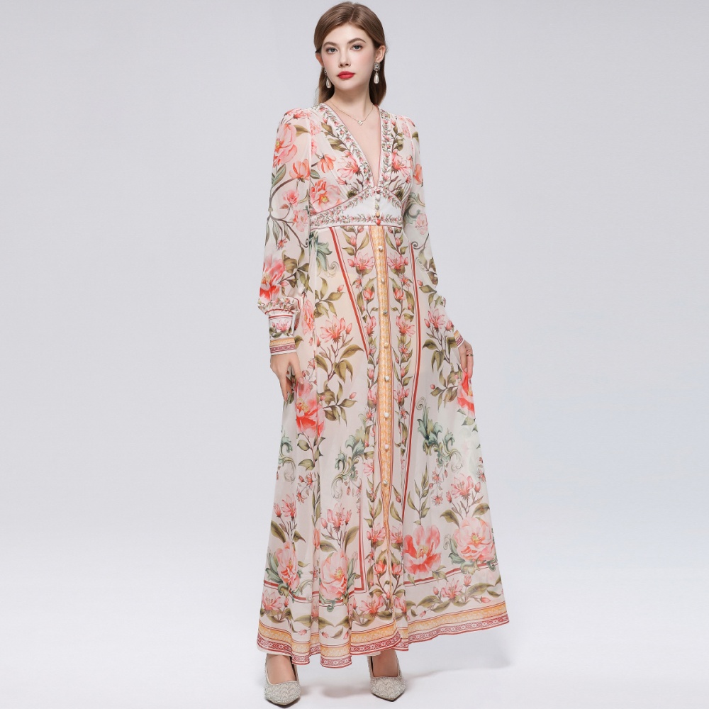 Frenum court style long dress retro dress for women