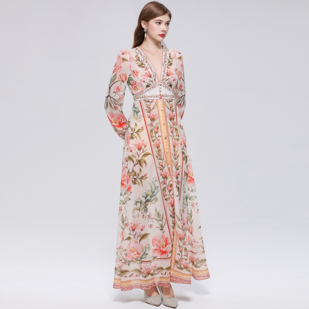 Frenum court style long dress retro dress for women