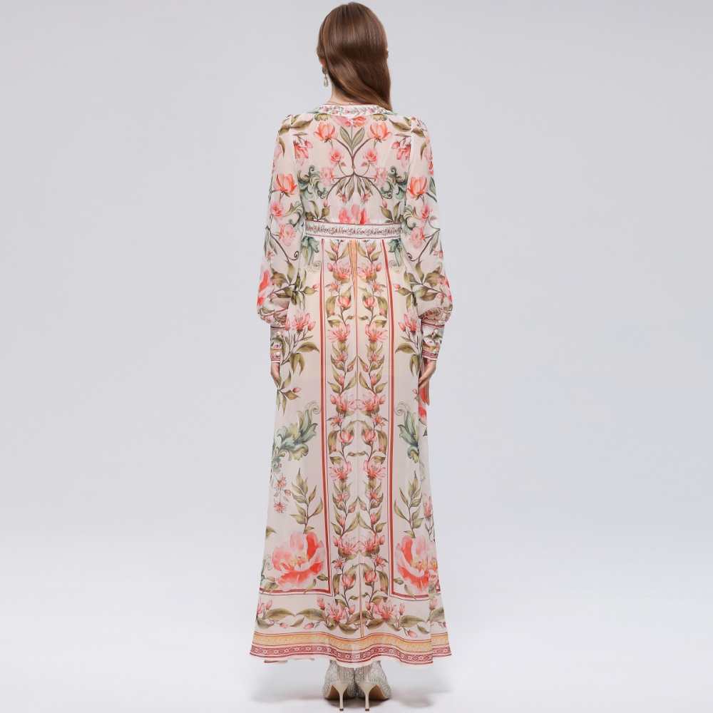 Frenum court style long dress retro dress for women