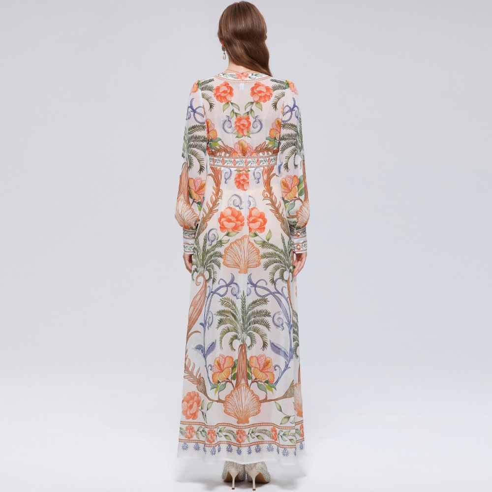 Lantern sleeve court style long dress retro dress for women