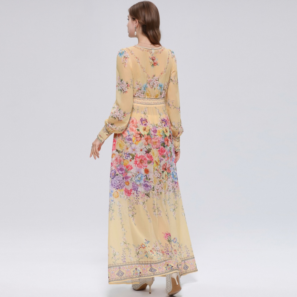 Court style long dress V-neck dress for women