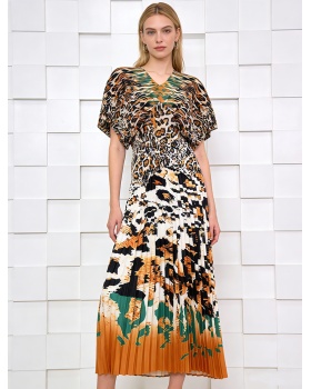 Big skirt fold large yard tops fashion pleated splice skirt a set