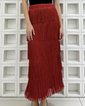 Slim tassels all-match commuting fold skirt