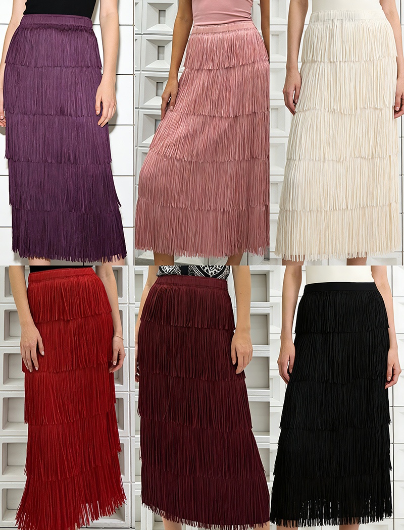 Slim tassels all-match commuting fold skirt