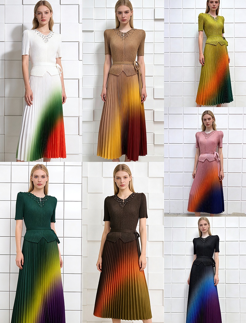 Loose beading printing dress bandage pleated fold tops