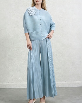 Fold wide leg pants cardigan a set for women