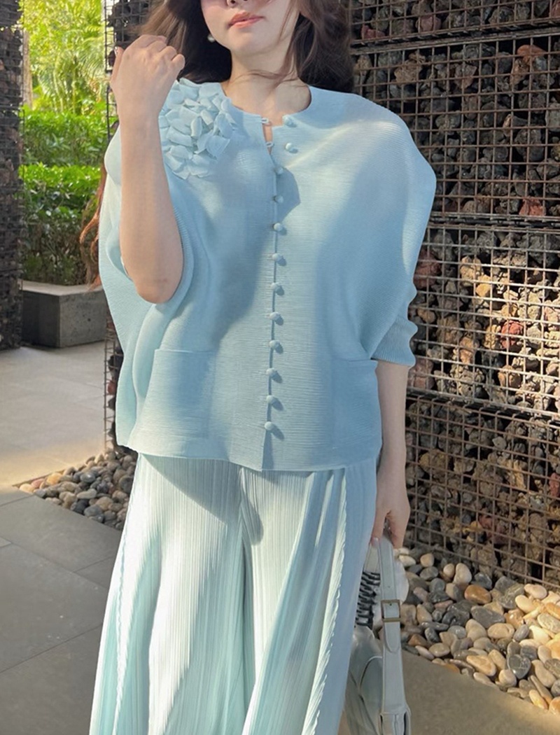 Fold wide leg pants cardigan a set for women