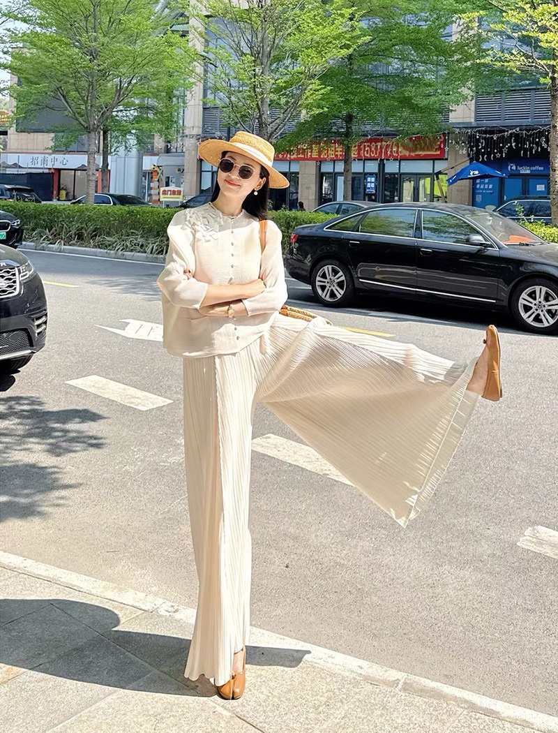 Fold wide leg pants cardigan a set for women