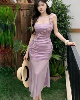 Sexy sling France style long dress mermaid slim gauze dress