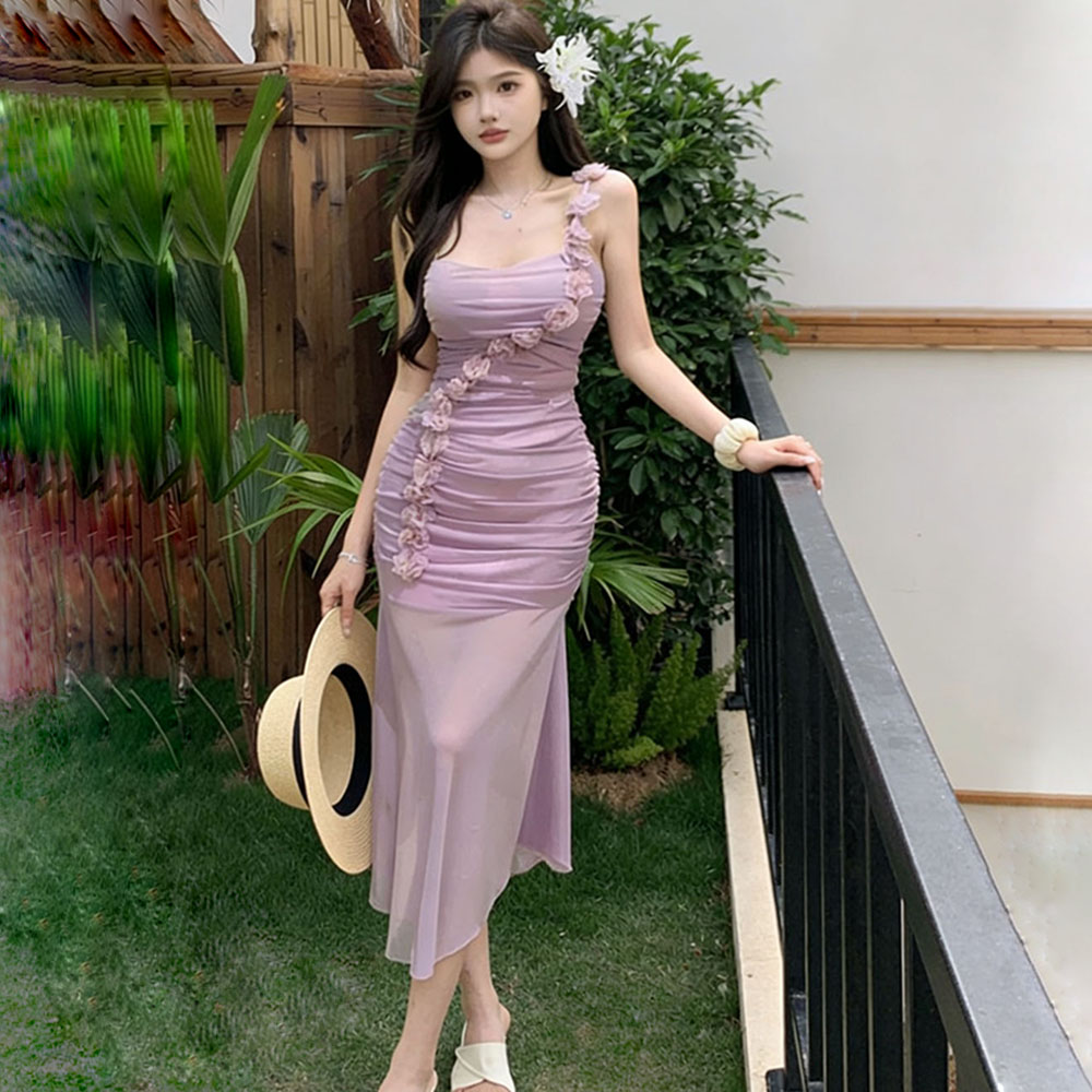 Sexy sling France style long dress mermaid slim gauze dress