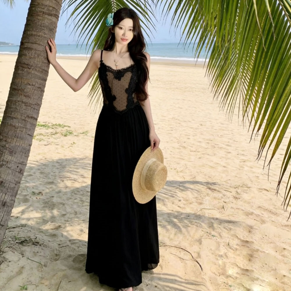 Splice sling gauze beach dress summer unique tender dress