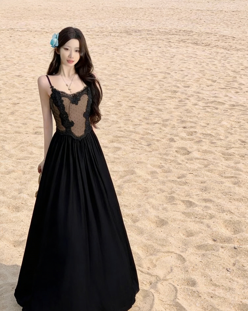 Splice sling gauze beach dress summer unique tender dress