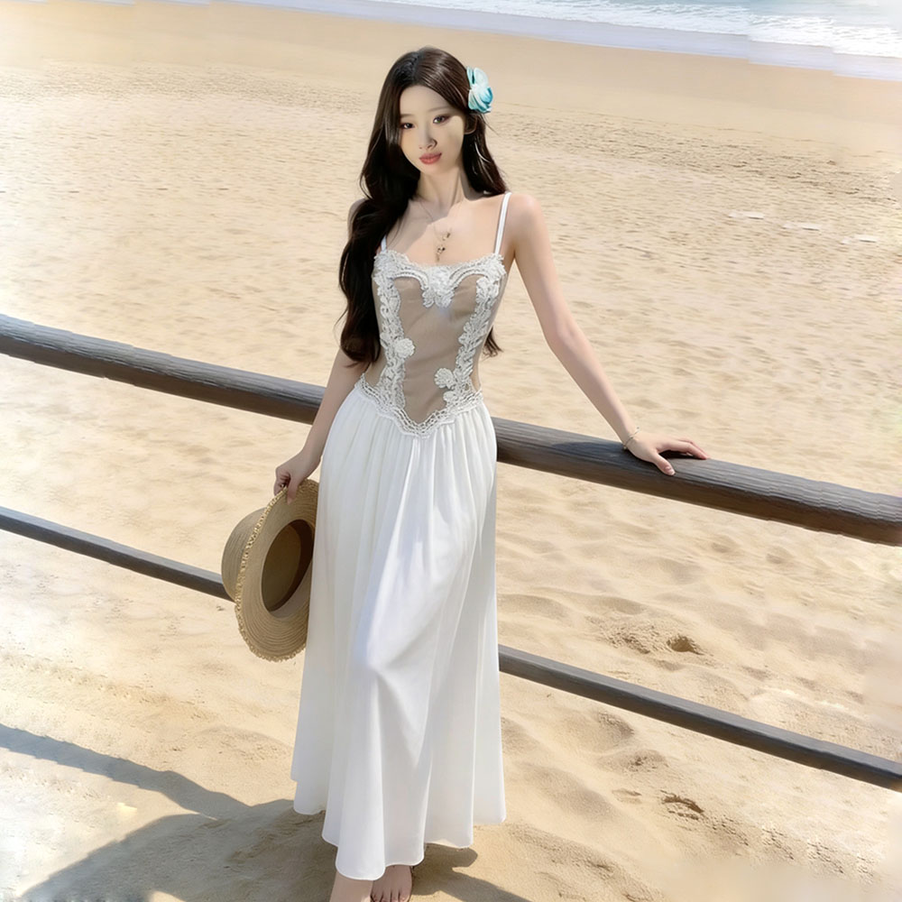 Splice sling gauze beach dress summer unique tender dress