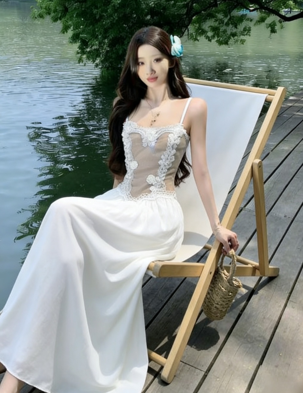 Splice sling gauze beach dress summer unique tender dress