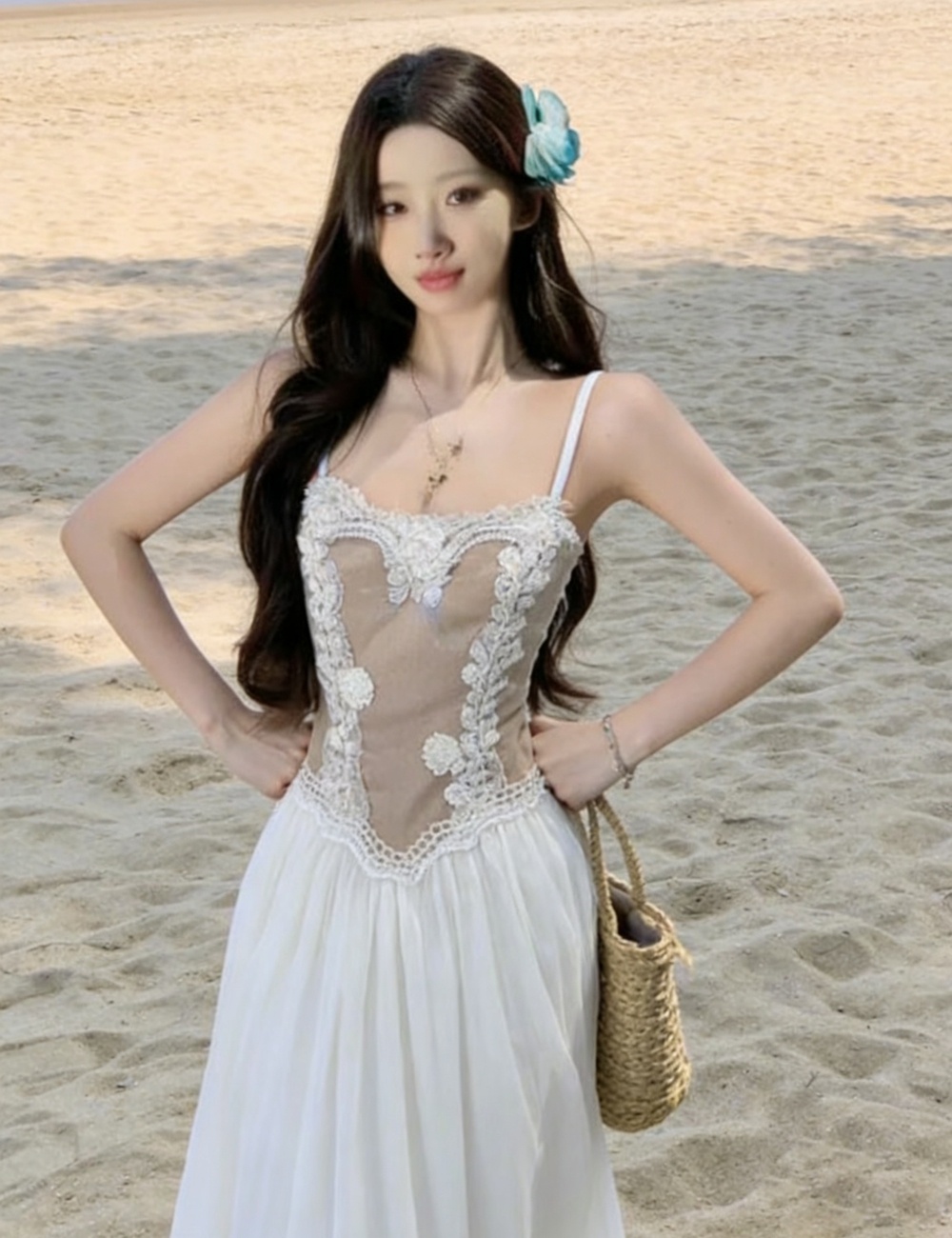 Splice sling gauze beach dress summer unique tender dress