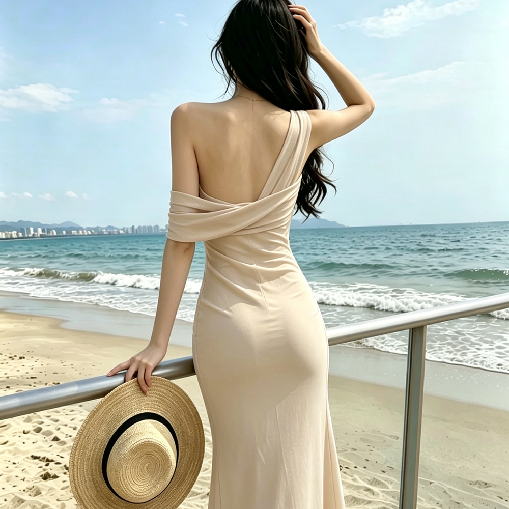 Tight splice flowers dress gauze sexy long dress