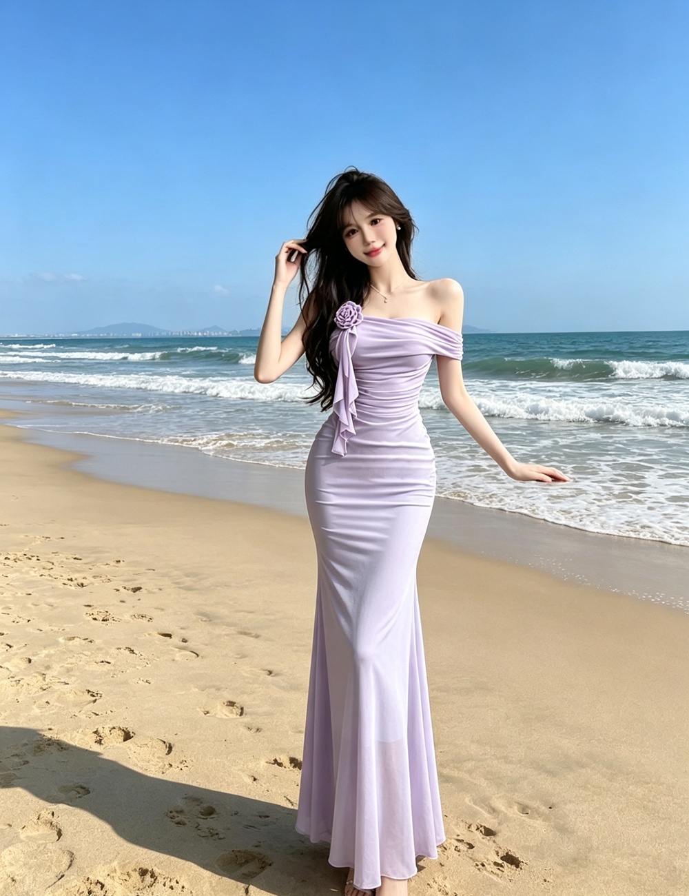 Tight splice flowers dress gauze sexy long dress