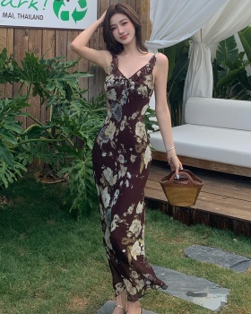 Slim mermaid long dress lotus leaf edges dress for women