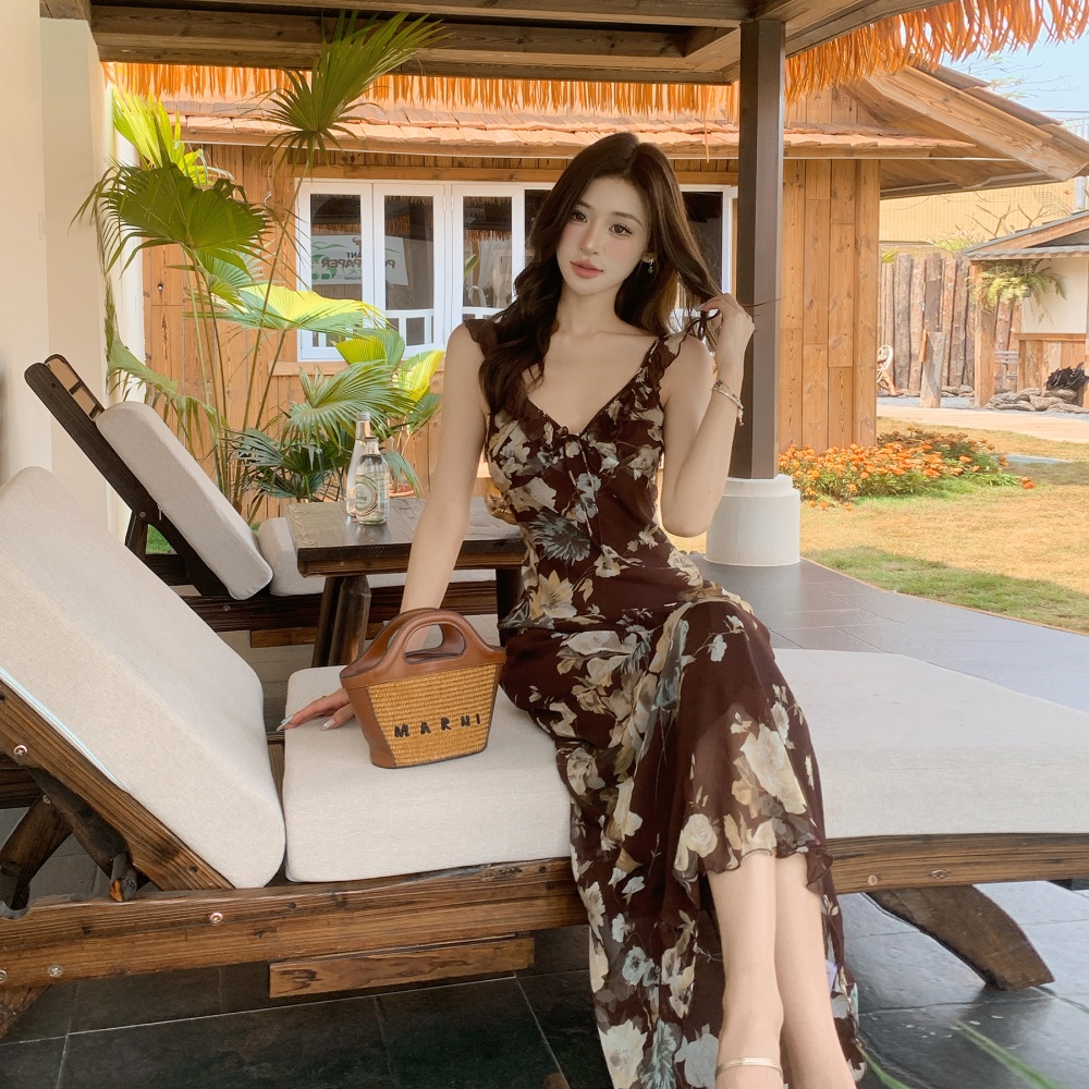 Slim mermaid long dress lotus leaf edges dress for women