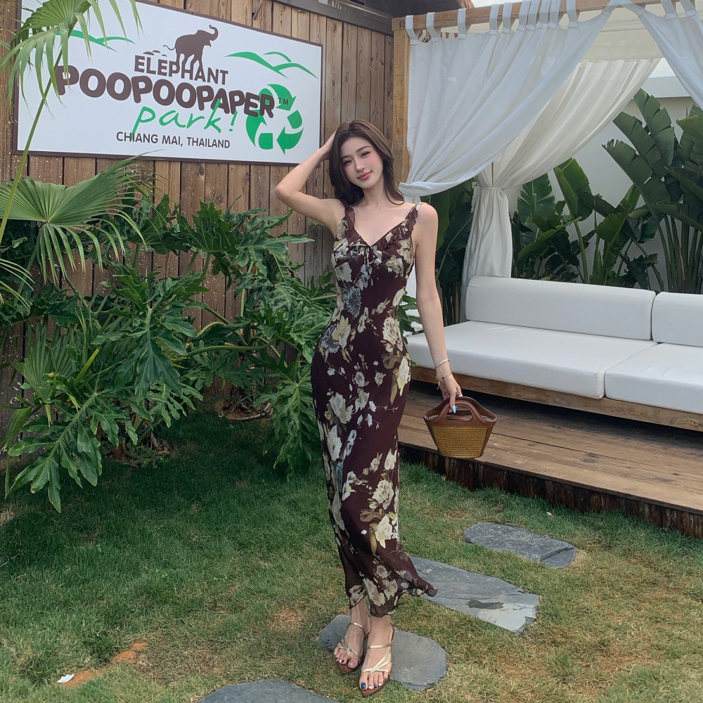 Slim mermaid long dress lotus leaf edges dress for women