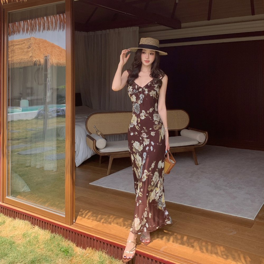 Slim mermaid long dress lotus leaf edges dress for women