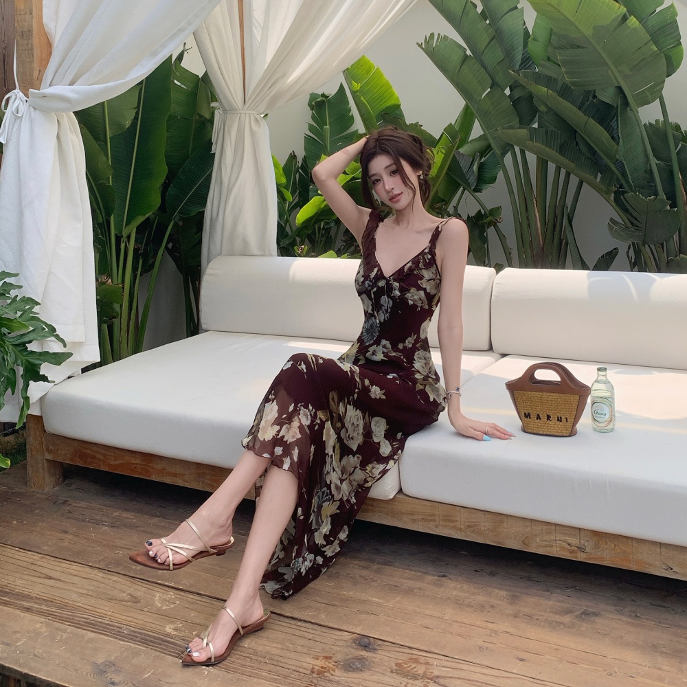 Slim mermaid long dress lotus leaf edges dress for women