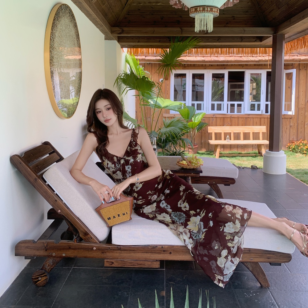 Slim mermaid long dress lotus leaf edges dress for women