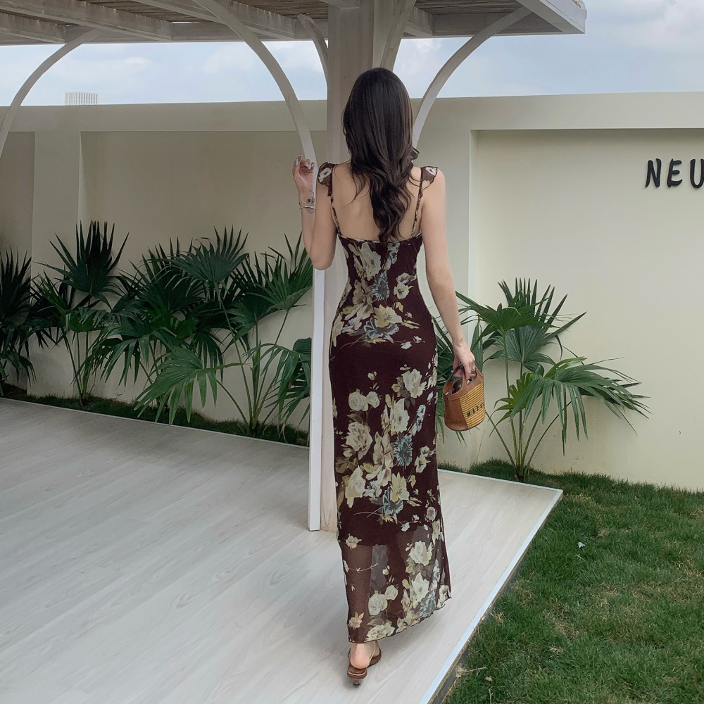 Slim mermaid long dress lotus leaf edges dress for women