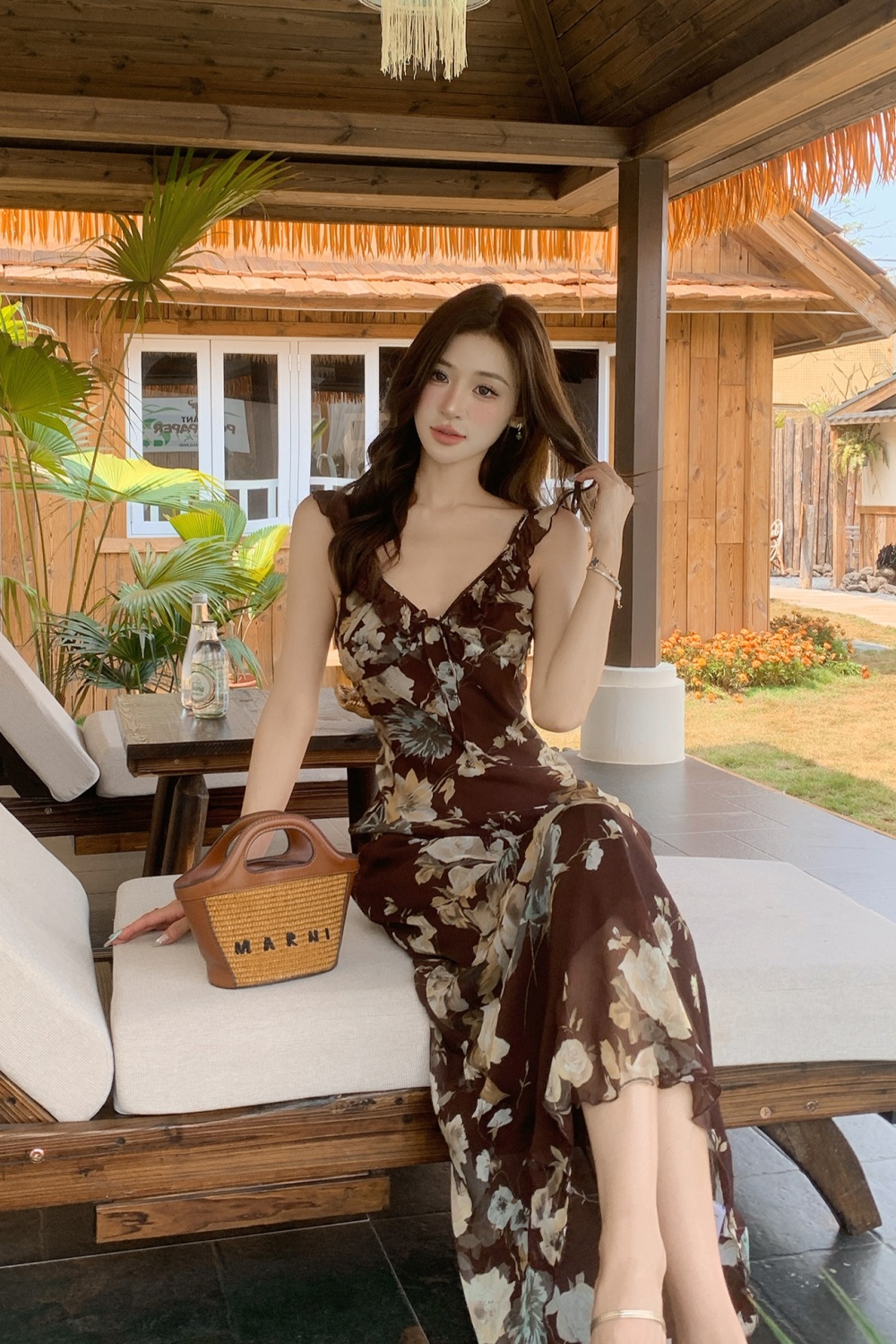 Slim mermaid long dress lotus leaf edges dress for women