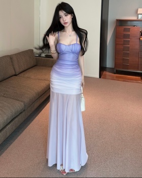 Gradient wrapped chest seaside vacation long dress