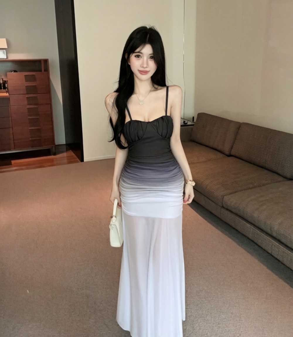 Gradient wrapped chest seaside vacation long dress