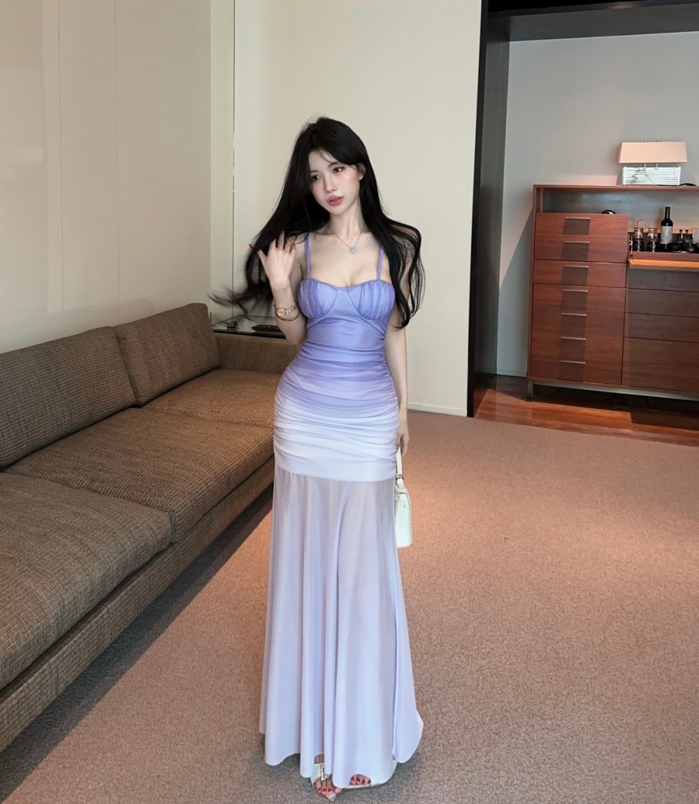 Gradient wrapped chest seaside vacation long dress