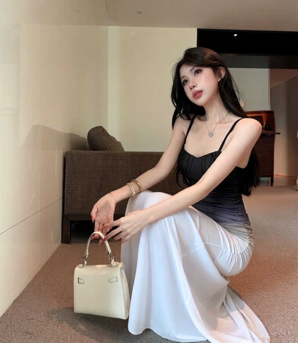 Gradient wrapped chest seaside vacation long dress