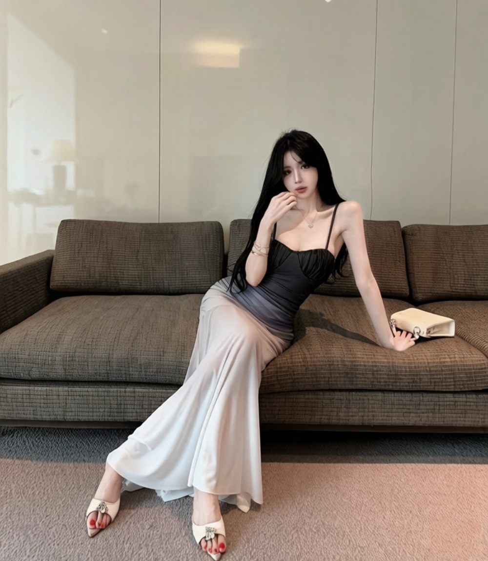 Gradient wrapped chest seaside vacation long dress