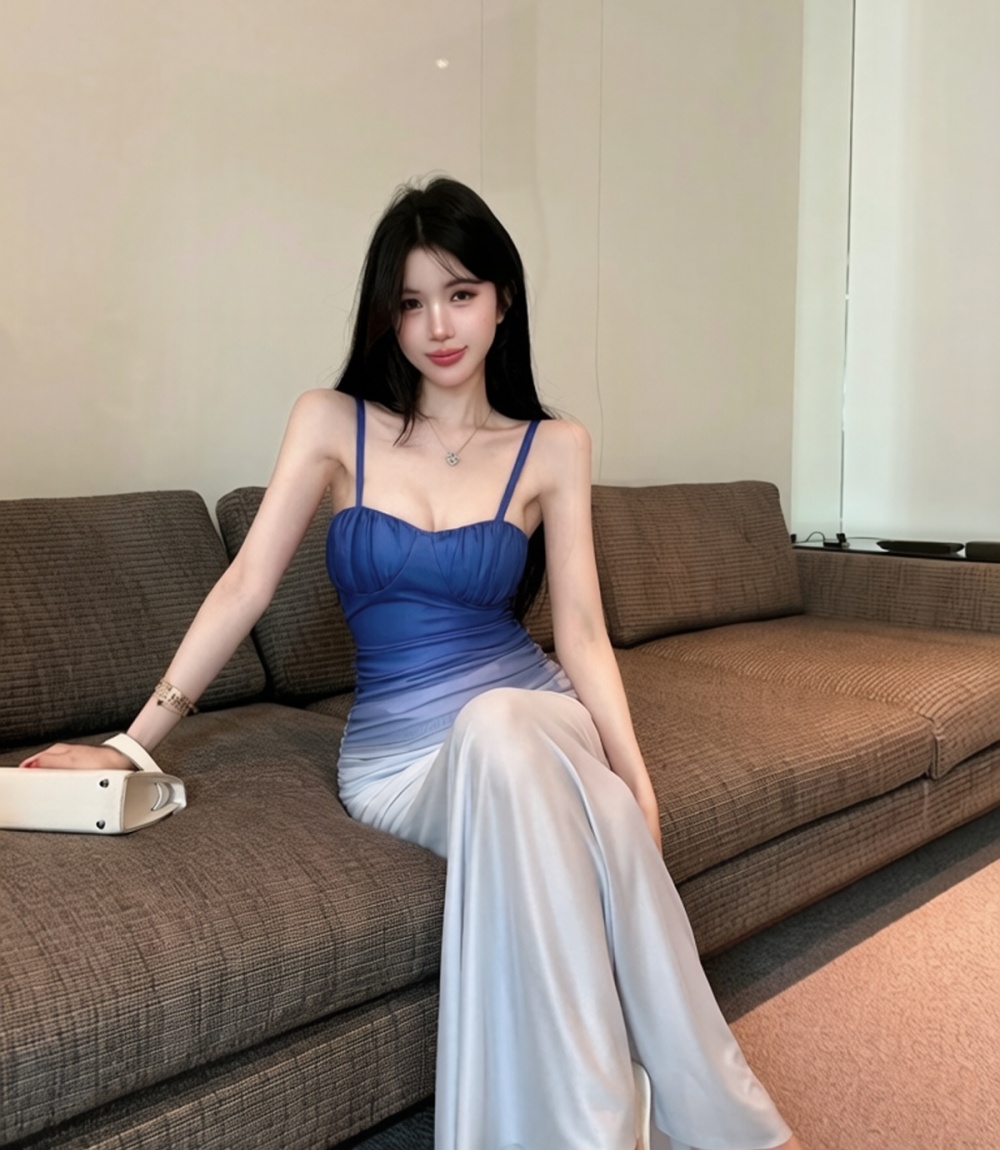 Gradient wrapped chest seaside vacation long dress